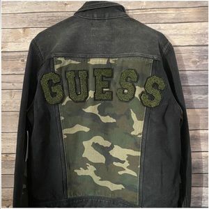 GUESS Dillon Varsity Black Denim Jacket Camo